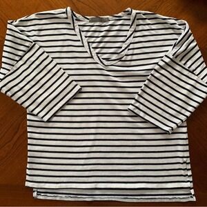 Mod O Doc Mododoc Los Angeles Womens Striped Tee Shirt Top V-Neck Coastal XS